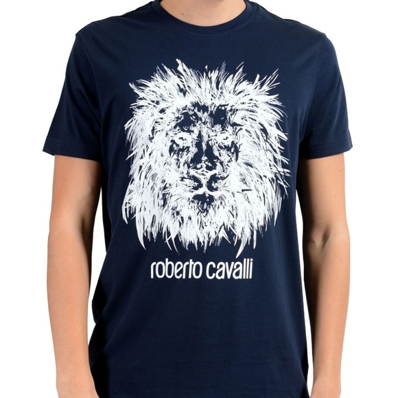 Roberto Cavalli Blue Graphic Lion T-Shirt - Picture 1 of 5